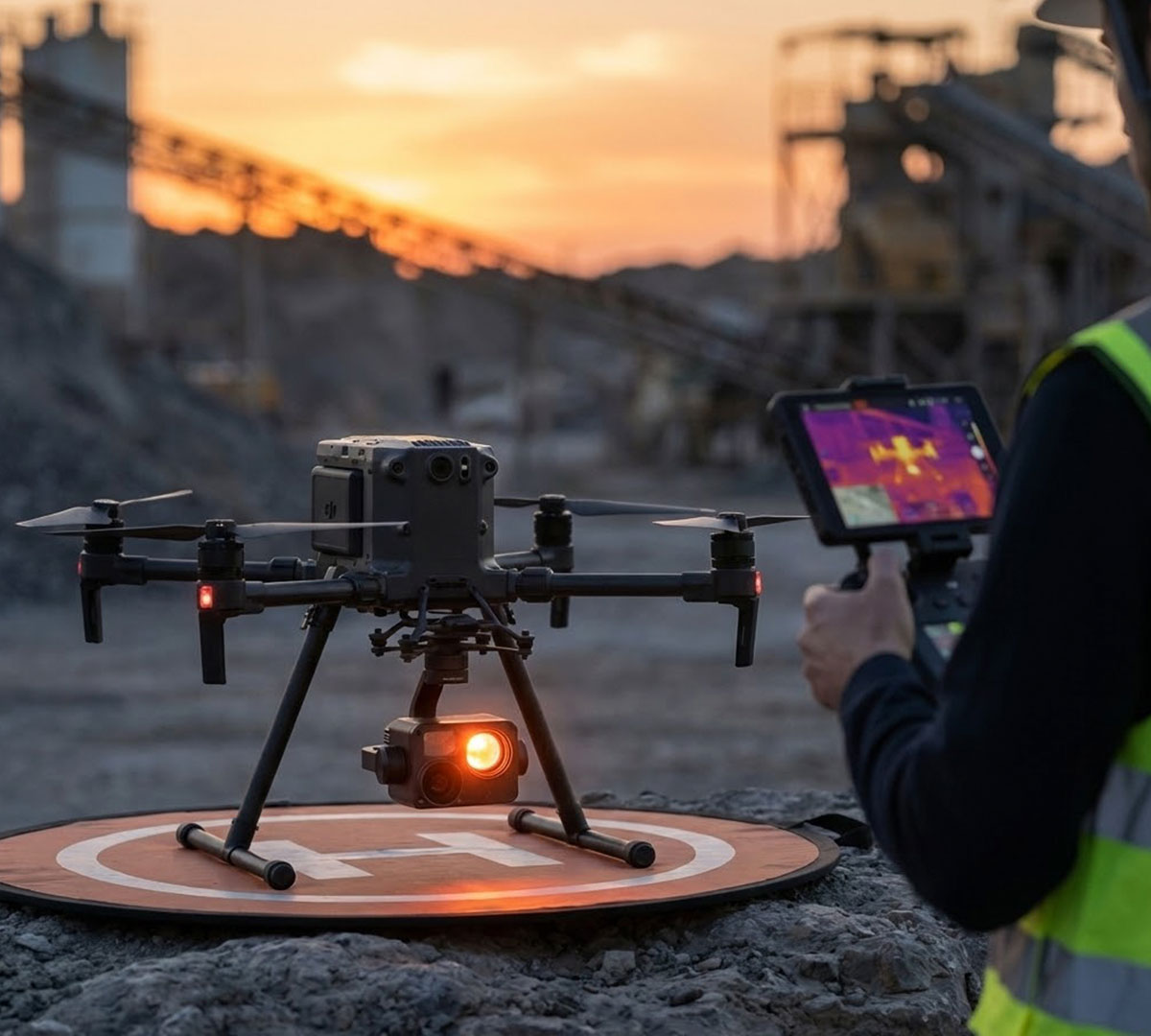 Primer plano de los sensores duales del drone DJI Matrice 4T: cámara térmica de alta resolución y lente zoom.
