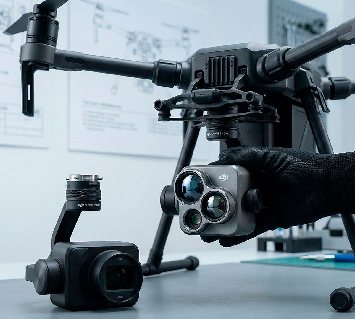 Primer plano de la cámara multisensor DJI Zenmuse H30T, el reemplazo tecnológico de la serie H20.
